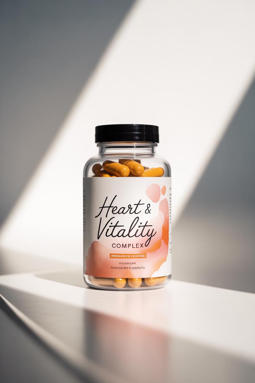 Cardiovance dietary supplement bottle for heart, blood vessels and vitality support